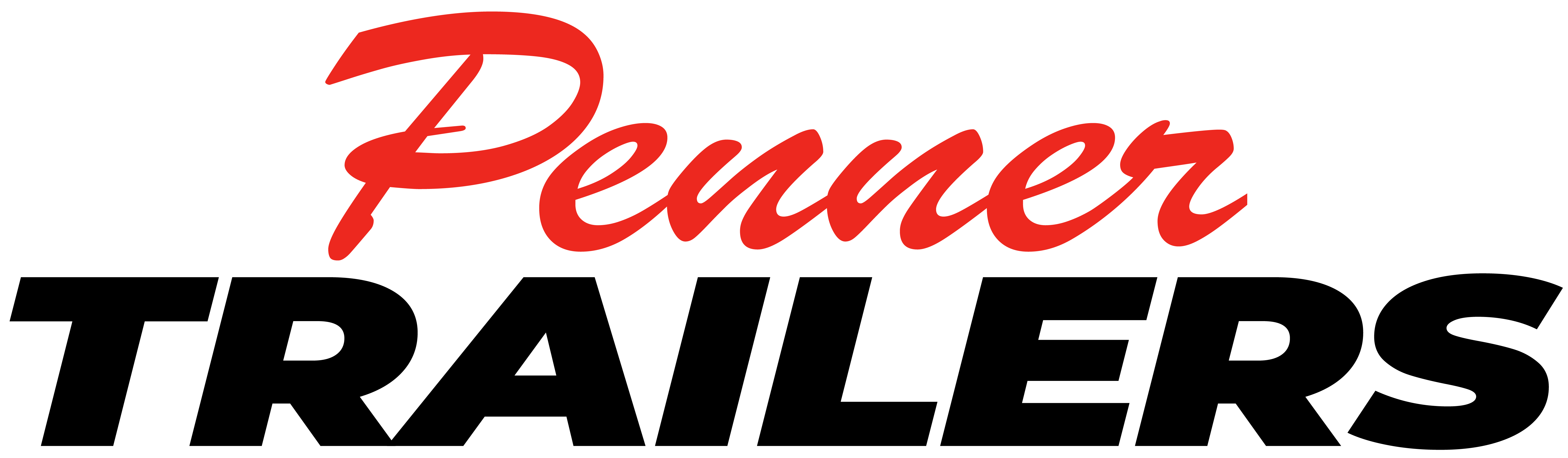 Penner Trailers Logo - "penner" in red cursive and "trailers" in black bold italic font