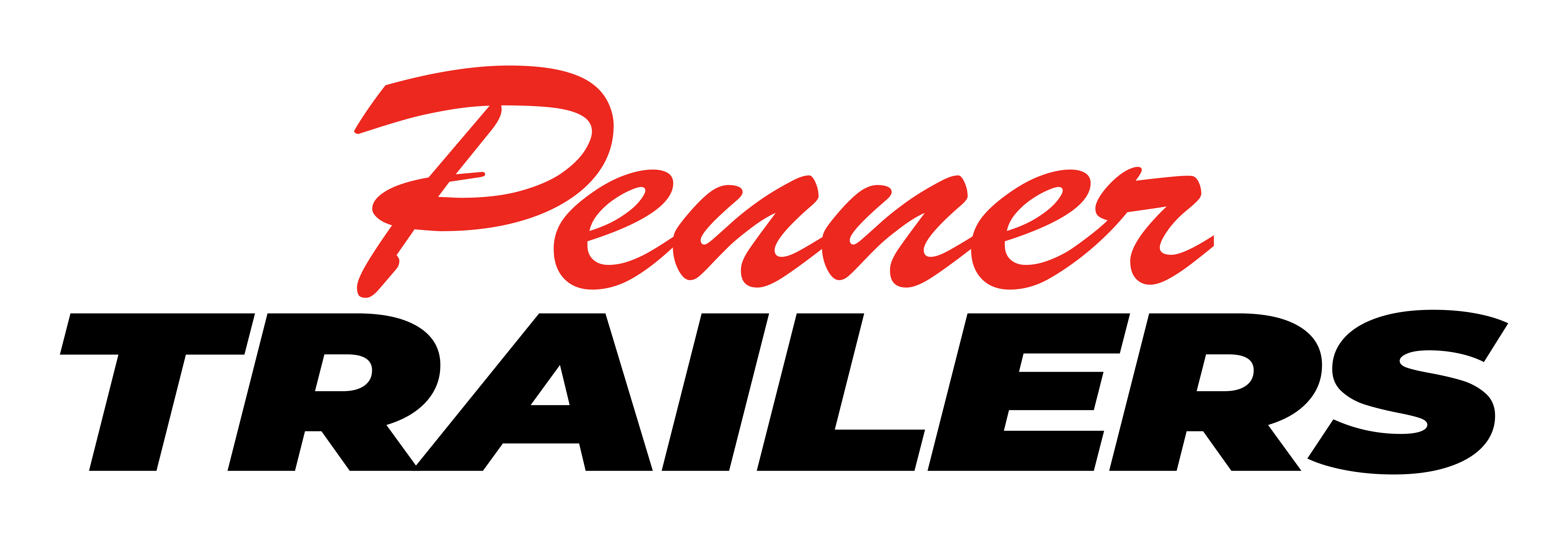 Penner Trailers Logo - "penner" in red cursive and "trailers" in black bold italic font